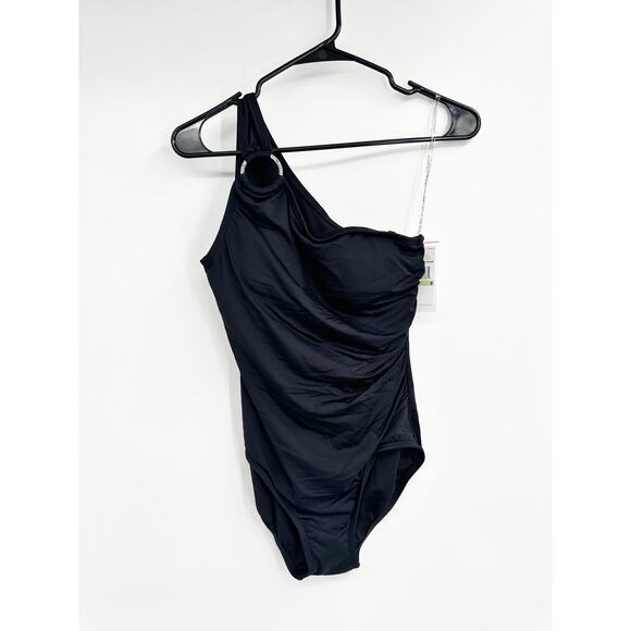 MICHAEL Michael Kors Black O-Ring One-Shoulder Underwire One-Piece Swimsuit NWT - Picture 2 of 6